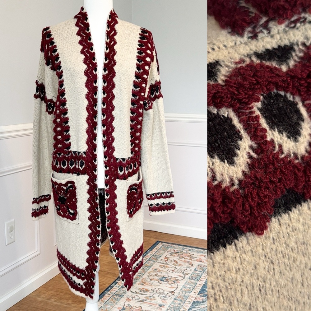 MAX Sport Embroidered Knit Embroidered Longline Cardigan M Boho Western Cowboy